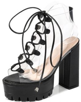 Ankle Boots Clear Peep Toe Lace Up Platform Boots