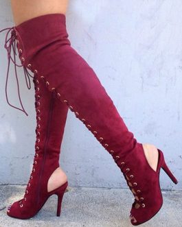 Backless Boots Lace Up Peep Toe Stiletto Heel Over The Knee Boots