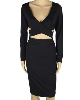 Bodycon Long Sleeves Sexy V Neck Cut Out Sheath Dress
