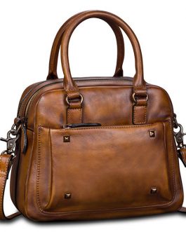 Brenice Women Genuine Leather Vintage Boston Bag Handbag Crossbody Bag