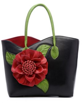 Brenice Women National Style Flower Decoration Handbag PU Leather Sling Bag