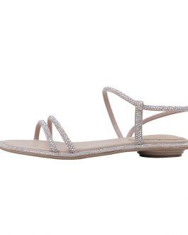 Crystal Diamond Ankle Strap Flat Sandals