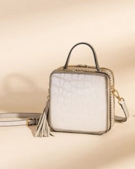 Crocodile Pattern  Genuine Leather Shoulder Bag with Tassel
