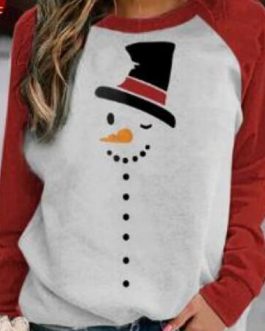 Cute Christmas Cartoon Print Raglan Sleeves O-neck T-shirt