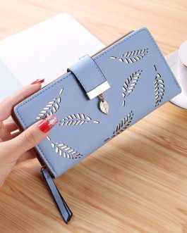 Designer Leaves Hollow Out Soft PU Leather Clutch Wallet