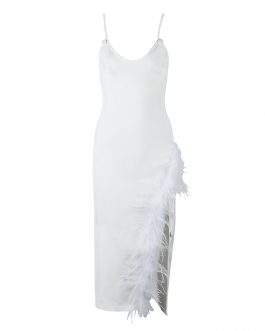 Elegant Sexy V Neck Feathers Party Bodycon Dress