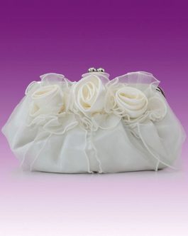 Evening Clutch Bag Wedding Rose Flowers Ruffle Kiss Lock Bridal Purse