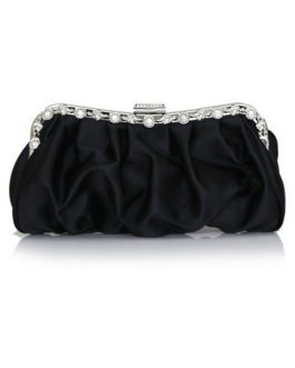 Formal Satin Rhinestone Woman’s Evening Bag With Silver Chain