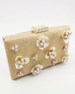 Glitter Wedding 3D Flower Pearl Horizontal Evening Clutch Bag
