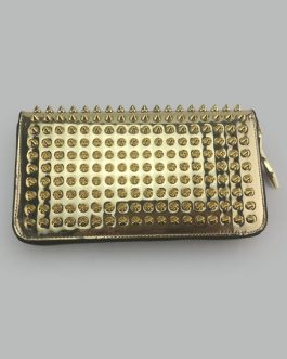 Gold Women’s Wallet Genuine Leather Accordion Zip Rivet Clutch