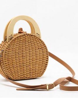 Handmade Round Straw Beach Shoulder Bags