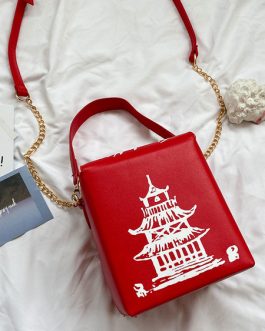 Lolita Handbag Tower Print PU Leather Cross Body Bag