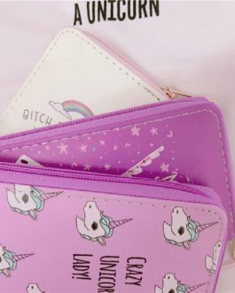 Lovely cute unicorn print card holders designed long zipper wallet