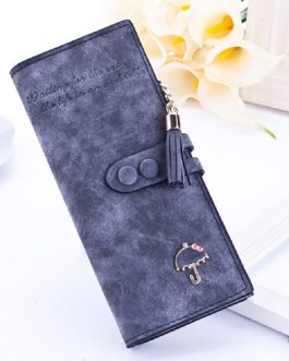 New Fashion Tassle Leather  Zipper Button Card Holder Clutch Wallet