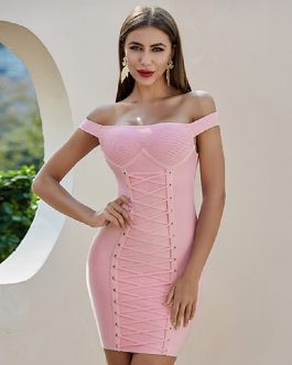 Off Shoulder Sexy Short Sleeve Celebrity Runway Party Bodycon Dress