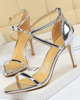Open Toe Patent Criss-Cross Sandals Stiletto Heel Women’s Shoes