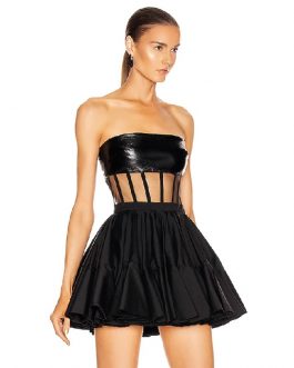 Sexy Backless Mesh Leather Pleated Fashion Club Party