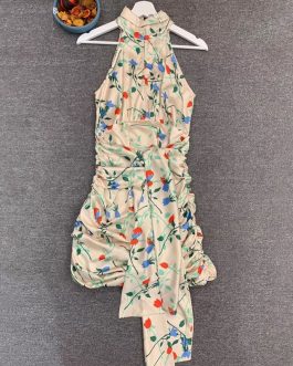 Sexy Floral Print Draped Bohemian Mini Dress