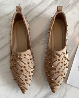 Spike Micro Suede Upper Loafers Pointed Toe Studded Casual Flat Shoes