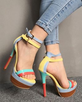Stiletto Heel Open Toe Color Block Chic Women’s Shoes