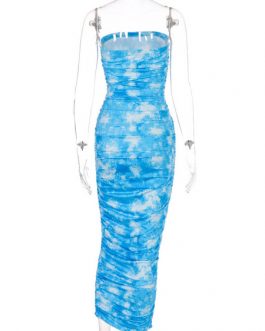 Strapless Backless Tie Dye Sexy Maxi Dresses