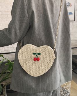 Sweet Lolita Hearts Shaped Cherry Decor Cross Body Bag