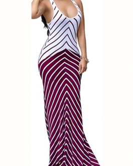 Two Tone Bold Stripe Design Long Dress