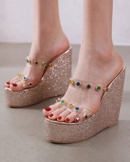 Wedge Heel Sandals Open Toe Transparente Jeweled Chic Women’s Shoes