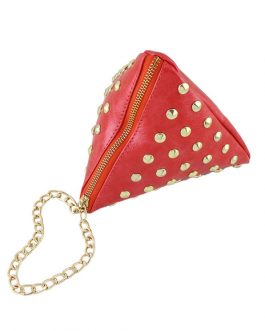 Women Mini Clutch Bag PU Leather Triangle Bag Fashion Rivet Chain Purse