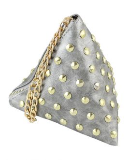 Women Mini Clutch Bag PU Leather Triangle Bag Fashion Rivet Chain Purse